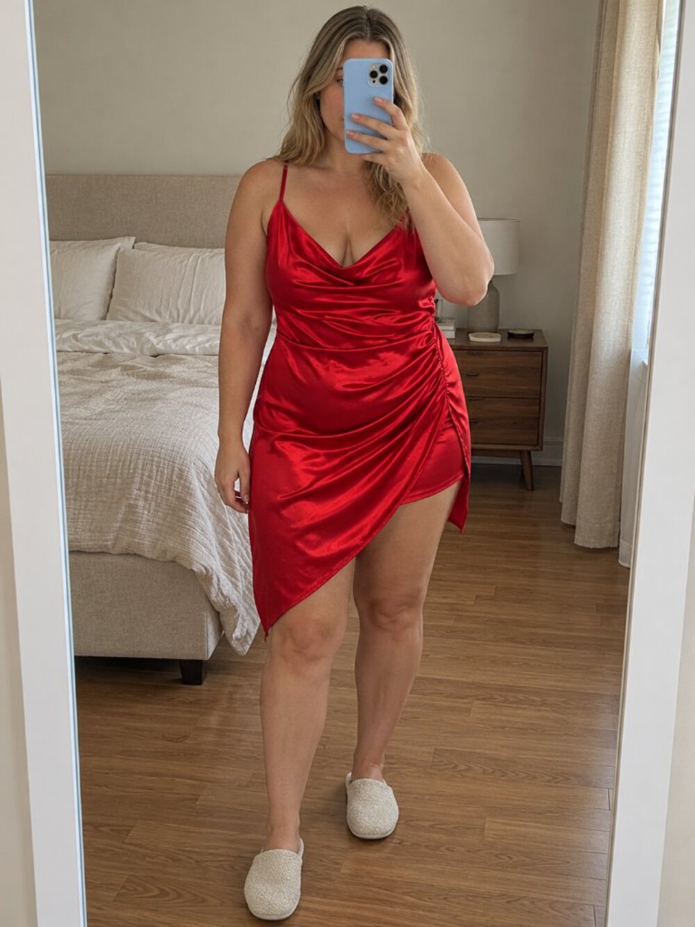 Emerald Sundae Red Satin Cowl Asymmetric Mini Dress XXL